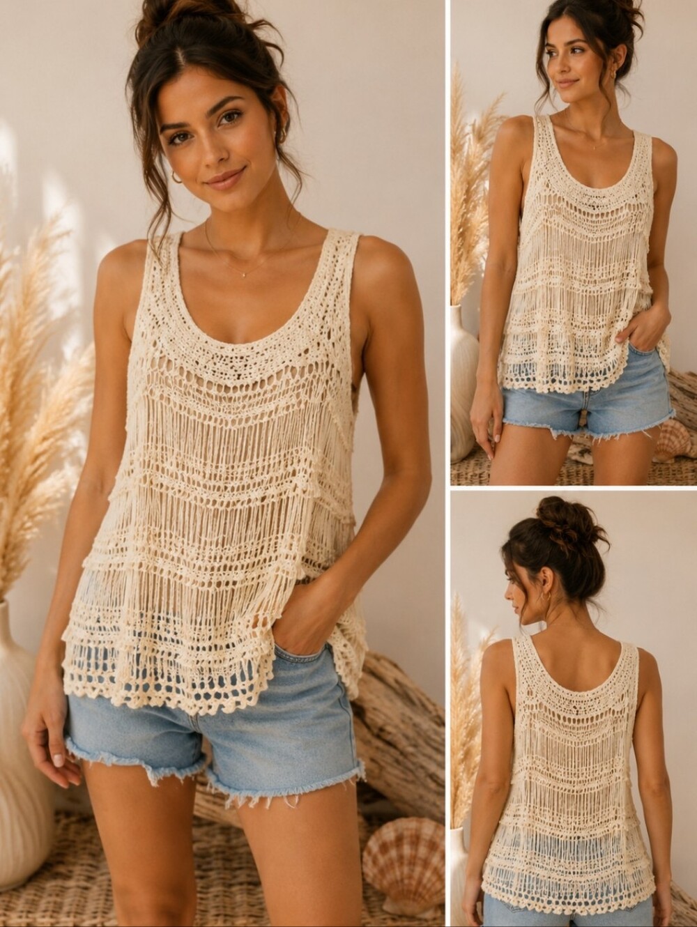 Kensie Ivory Crochet Tank - Picture 1 of 2